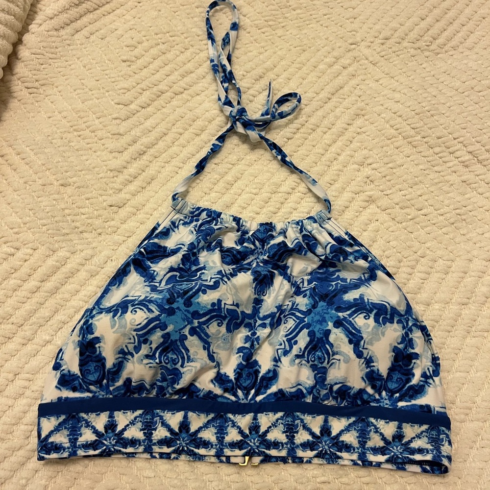 Michael Kors Blue and White Bikini Top Size Small